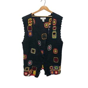 OOAK Vest Crochet Colorful Patterned Granny Squares Multicolor Patchwork Sz. XL